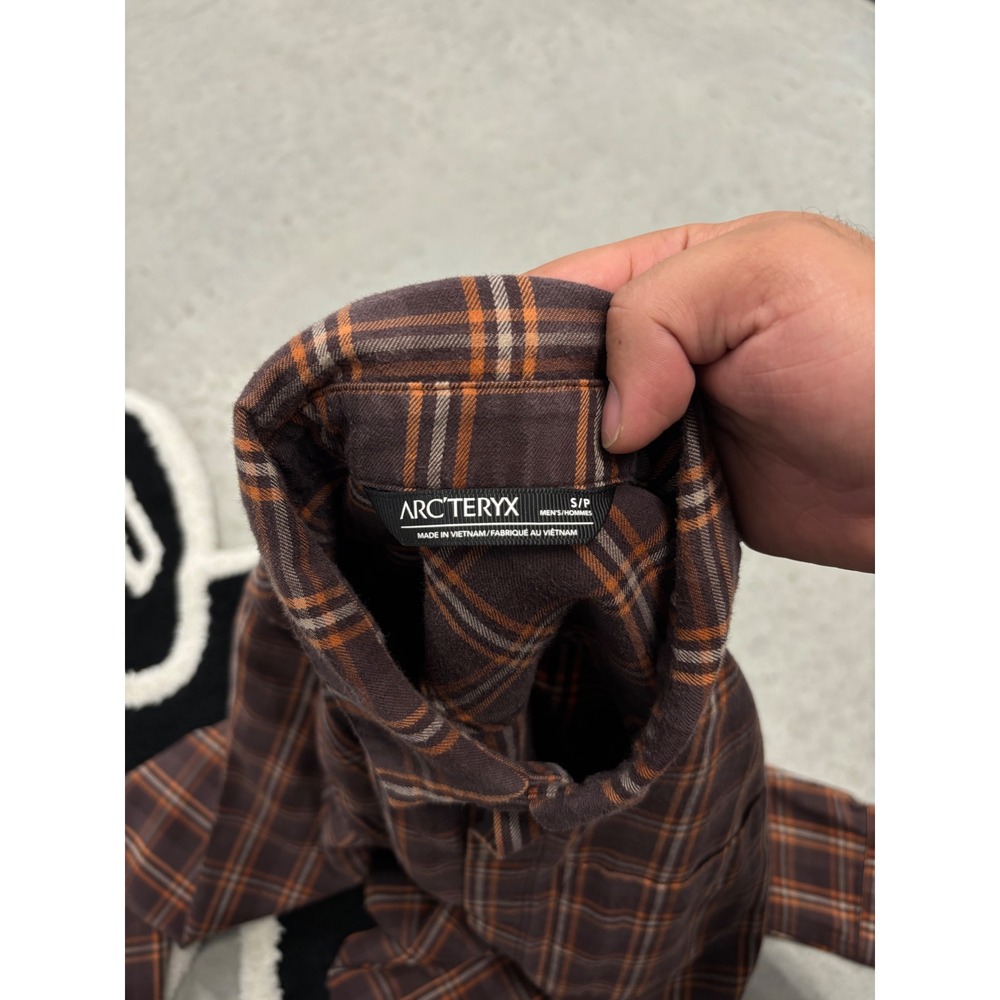 Arcteryx Mens Plaid Long Sleeve Snap Button Down Shirt Brown Orange Small - Picture 3 of 9